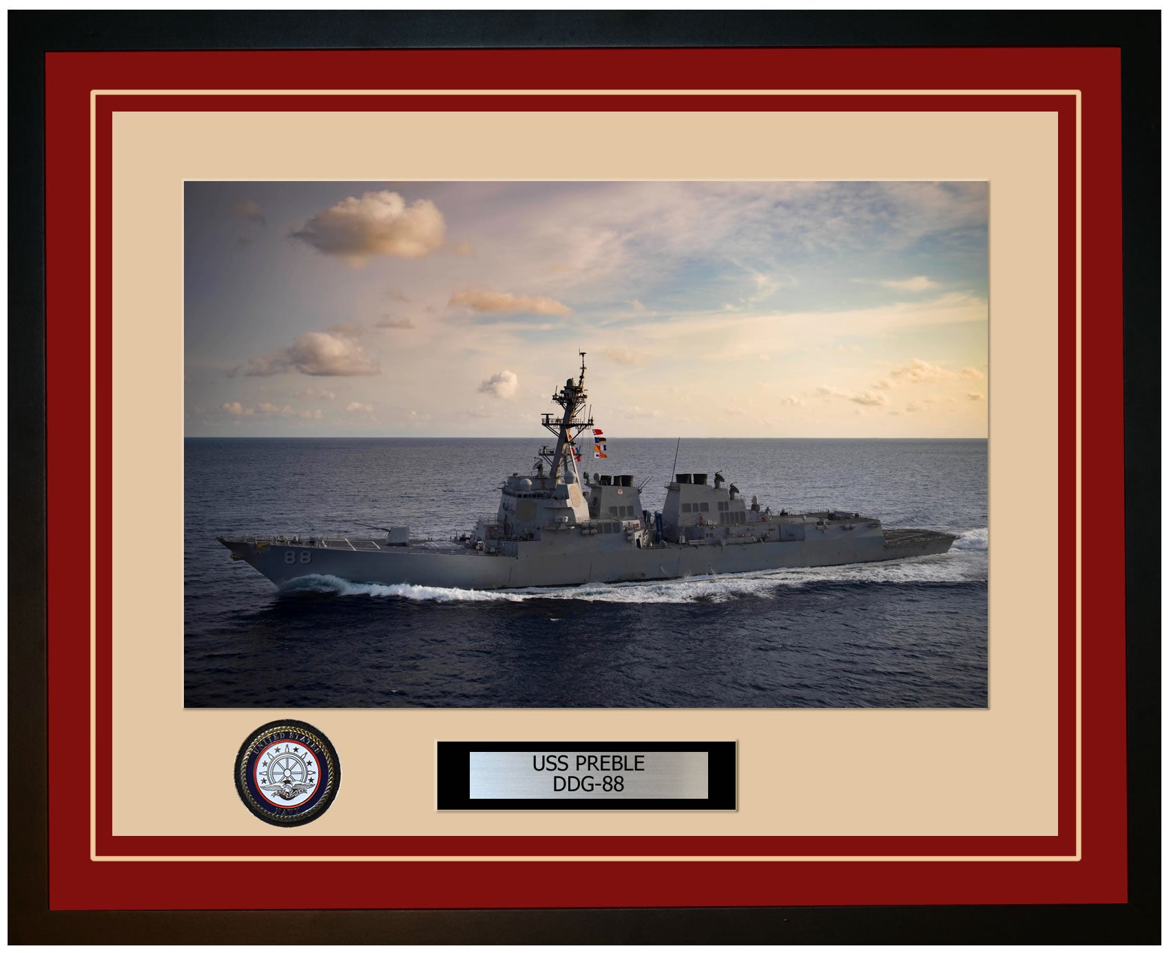 USS PREBLE DDG-88 Framed Navy Ship Photo Burgundy
