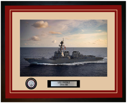 USS PREBLE DDG-88 Framed Navy Ship Photo Burgundy