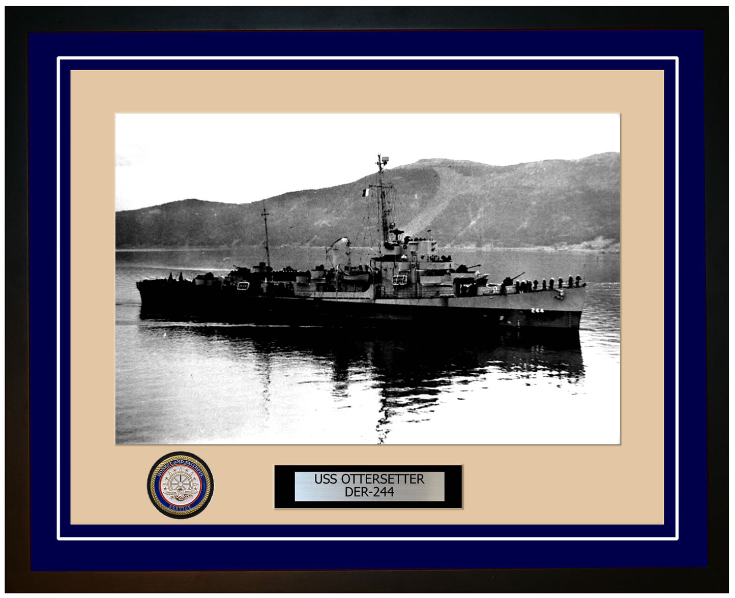 USS Ottersetter DER-244 Framed Navy Ship Photo Blue