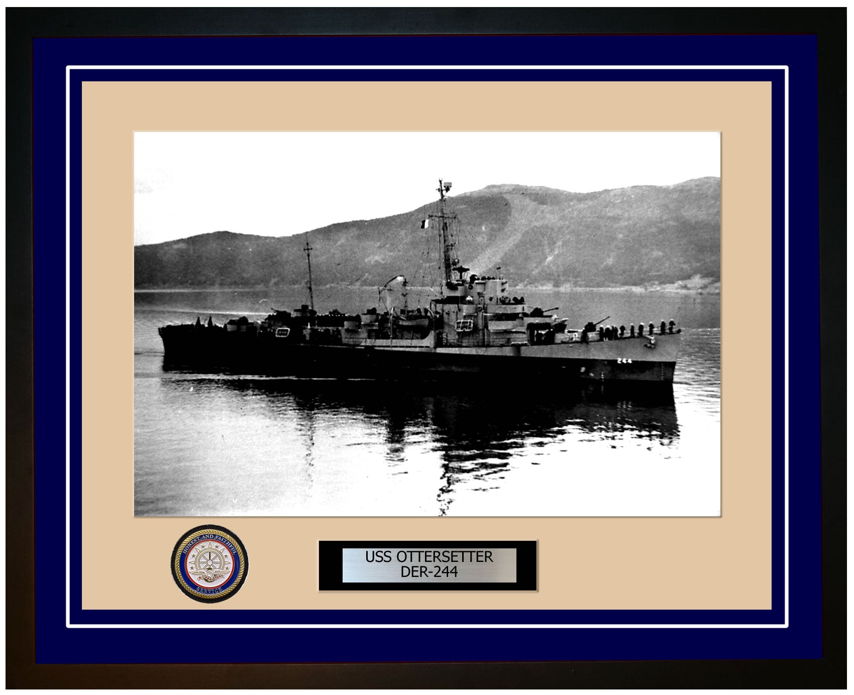 USS Ottersetter DER-244 Framed Navy Ship Photo Blue