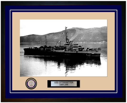 USS Ottersetter DER-244 Framed Navy Ship Photo Blue