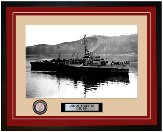 USS Ottersetter DER-244 Framed Navy Ship Photo Burgundy