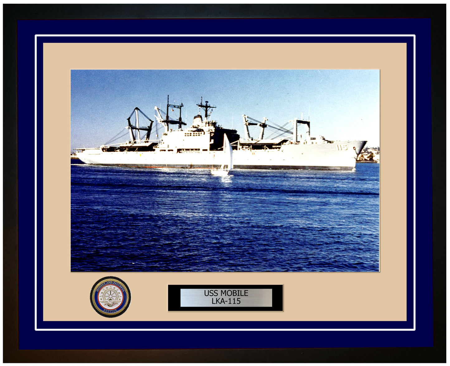 USS Mobile LKA-115 Framed Navy Ship Photo Blue