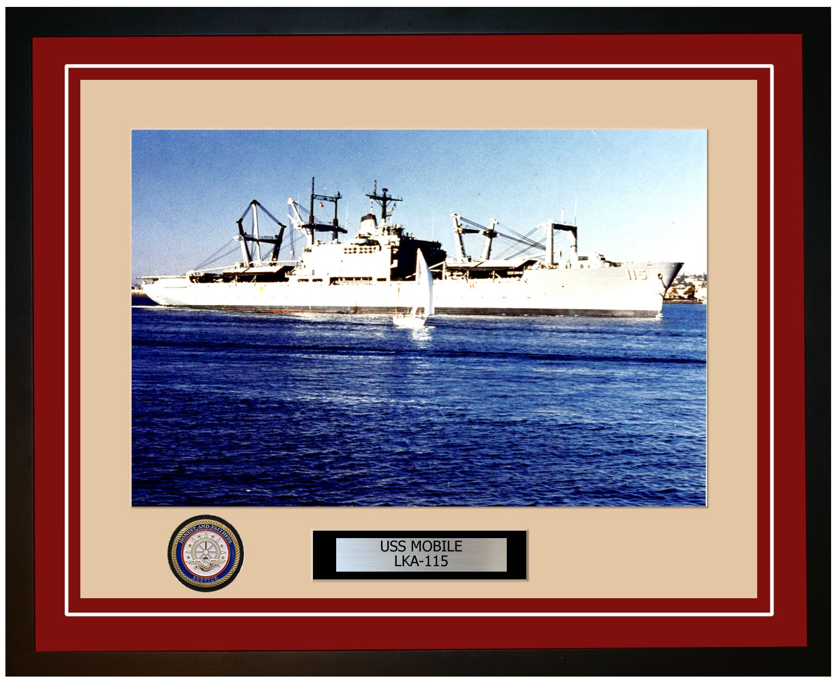 USS Mobile LKA-115 Framed Navy Ship Photo Burgundy