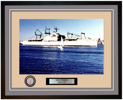 USS Mobile LKA-115 Framed Navy Ship Photo Grey