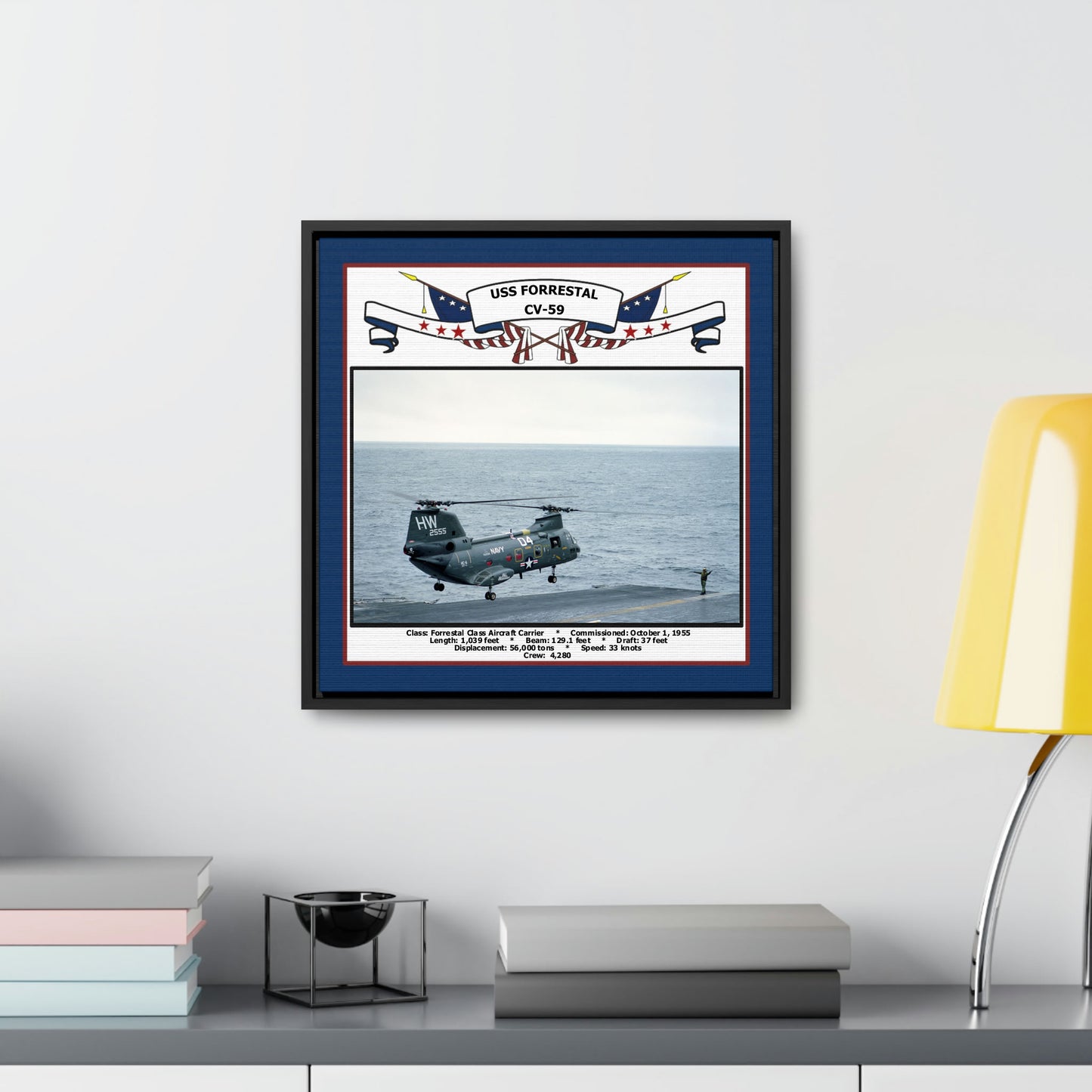 USS Forrestal CV-59 Navy Floating Frame Photo Desk View