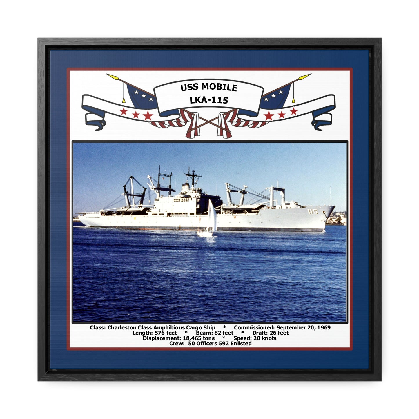 USS Mobile LKA-115 Navy Floating Frame Photo Front View