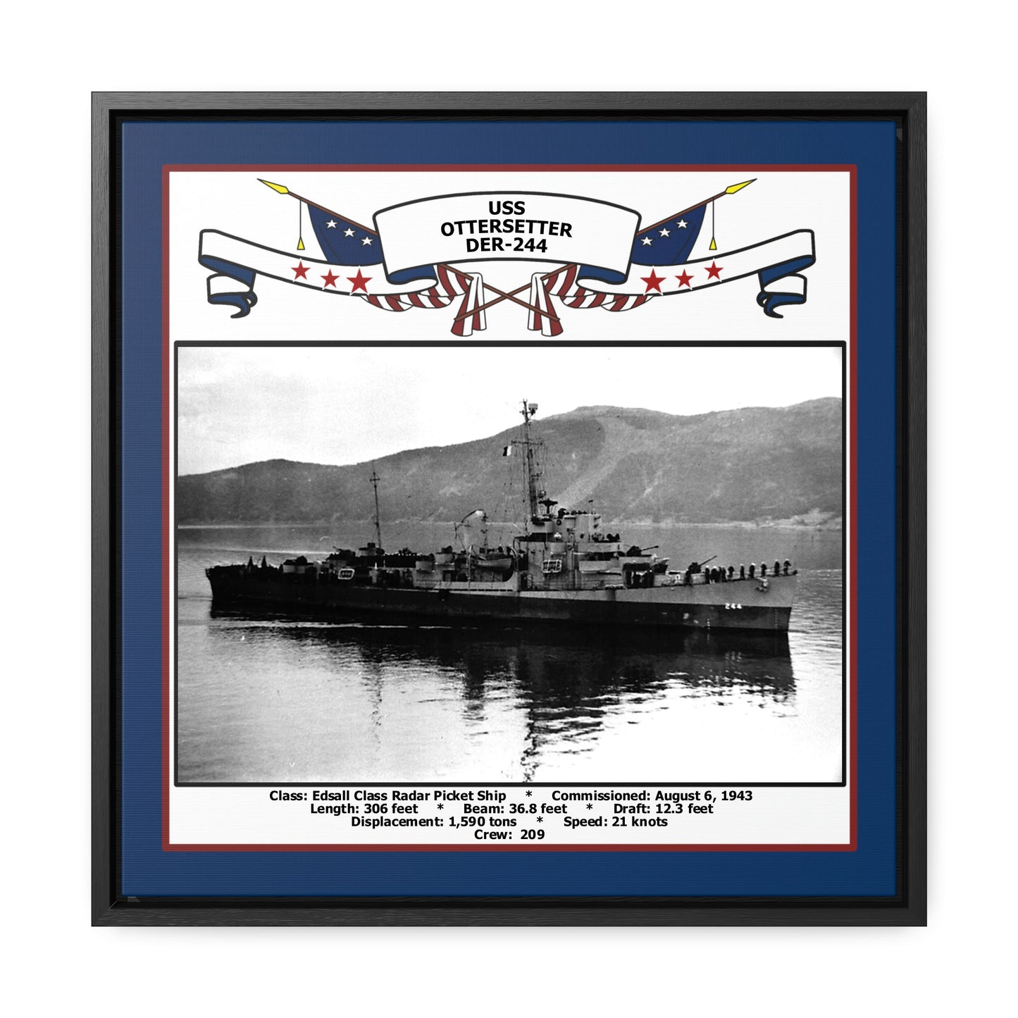 USS Ottersetter DER-244 Navy Floating Frame Photo Front View