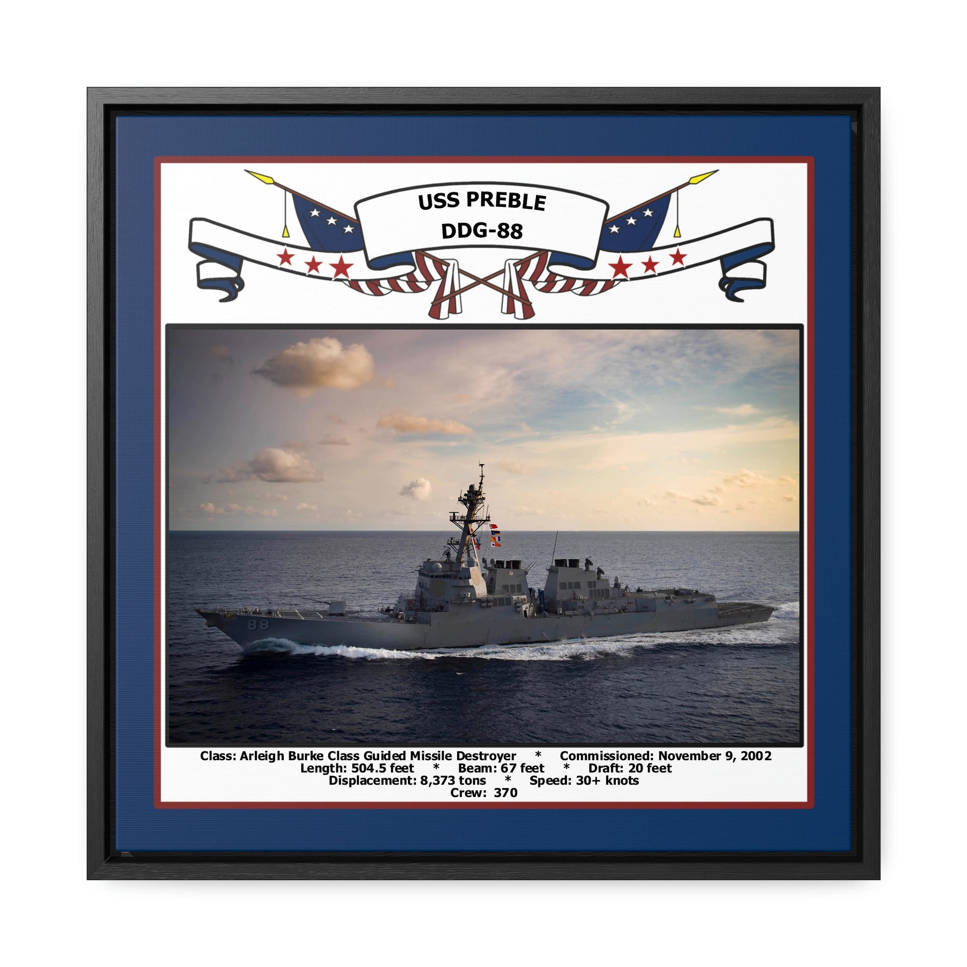 USS Preble DDG-88 Navy Floating Frame Photo Front View