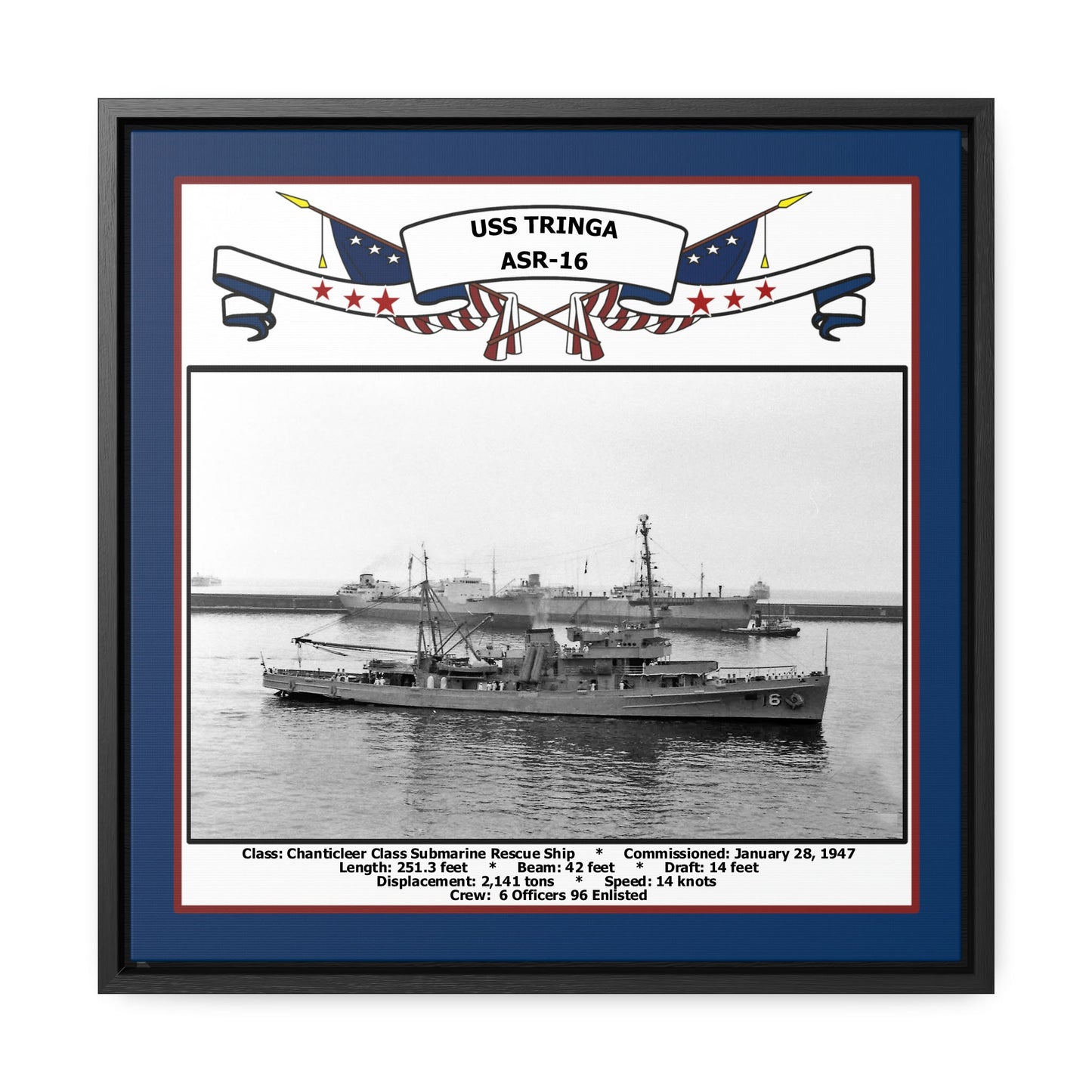 USS Tringa ASR-16 Navy Floating Frame Photo Front View