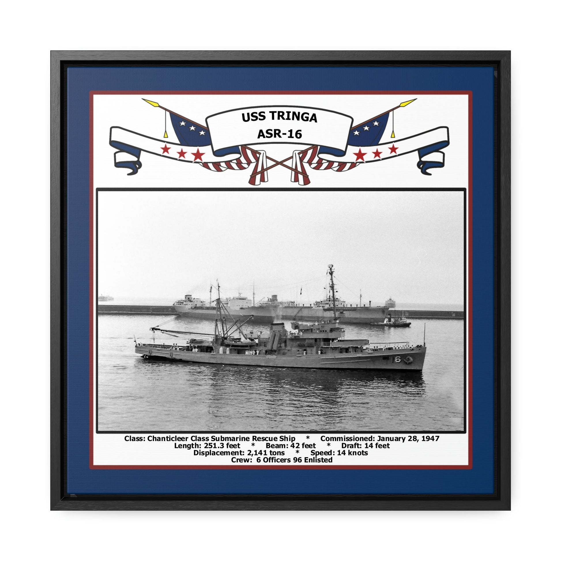 USS Tringa ASR-16 Navy Floating Frame Photo Front View