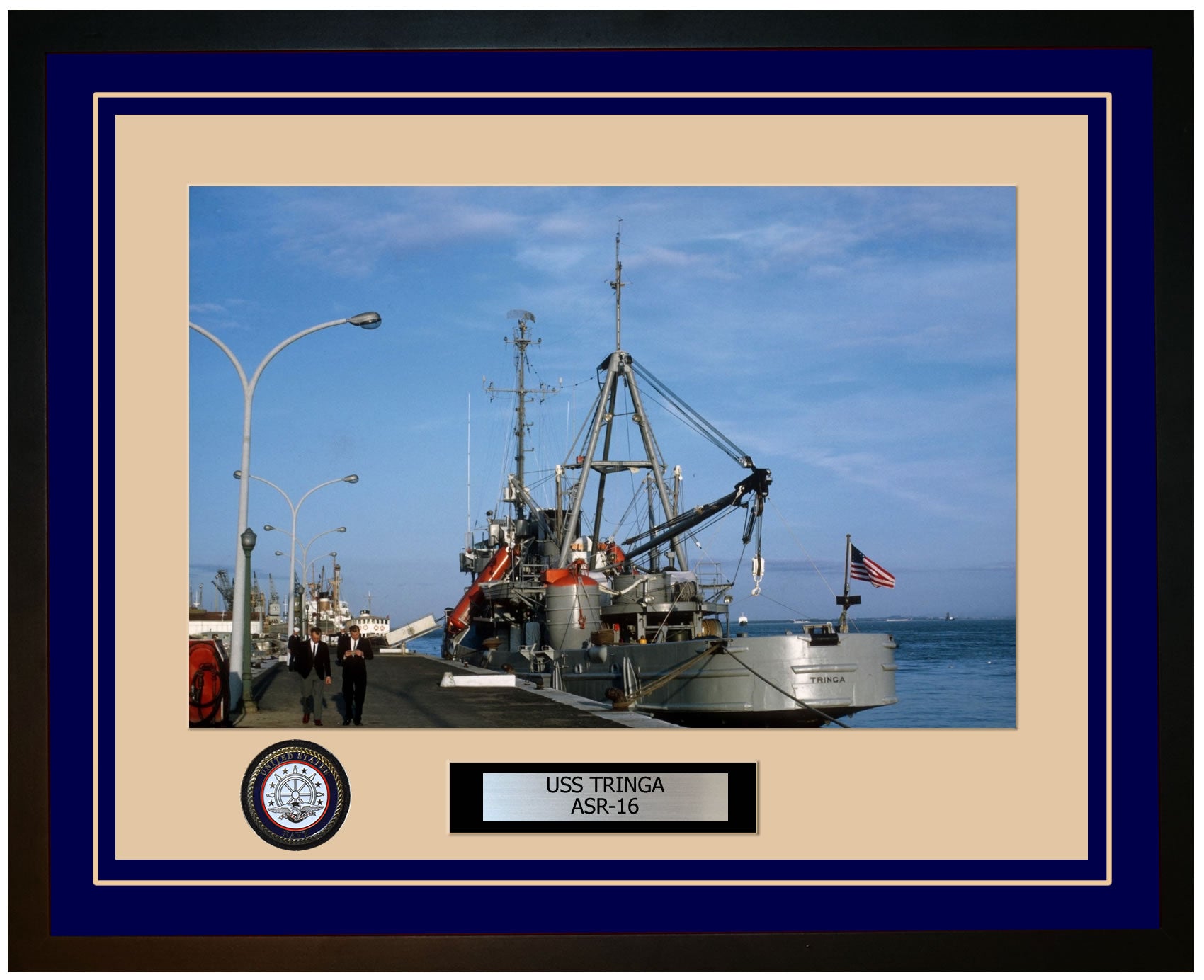 USS TRINGA ASR-16 Framed Navy Ship Photo Blue