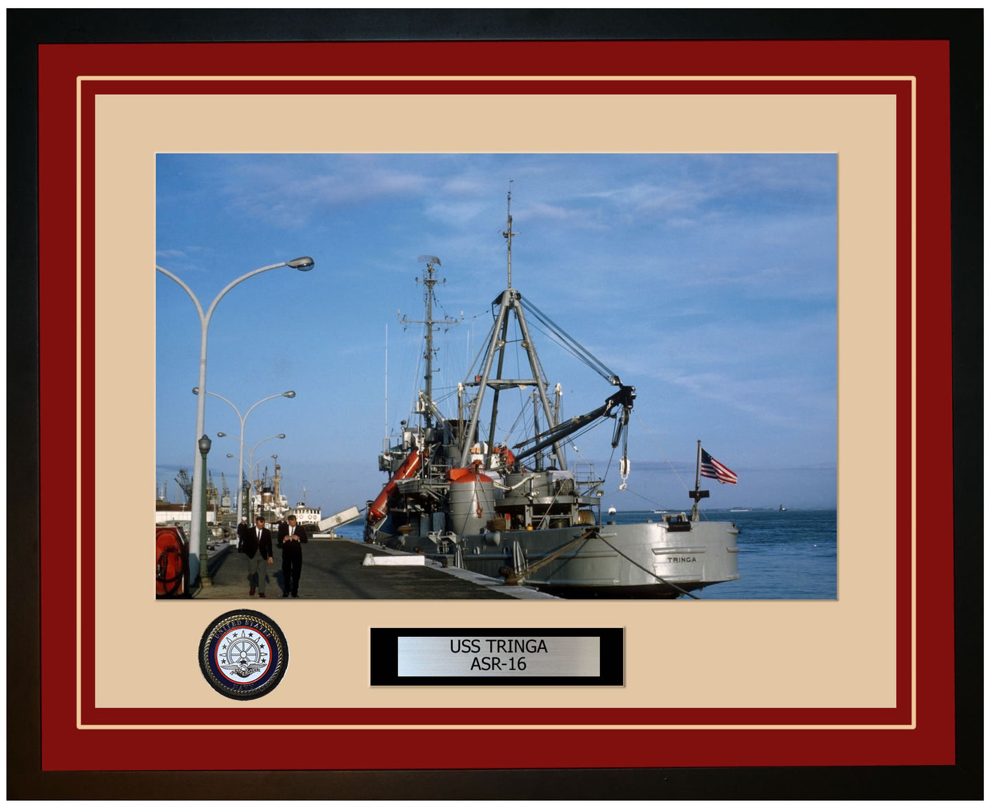 USS TRINGA ASR-16 Framed Navy Ship Photo Burgundy