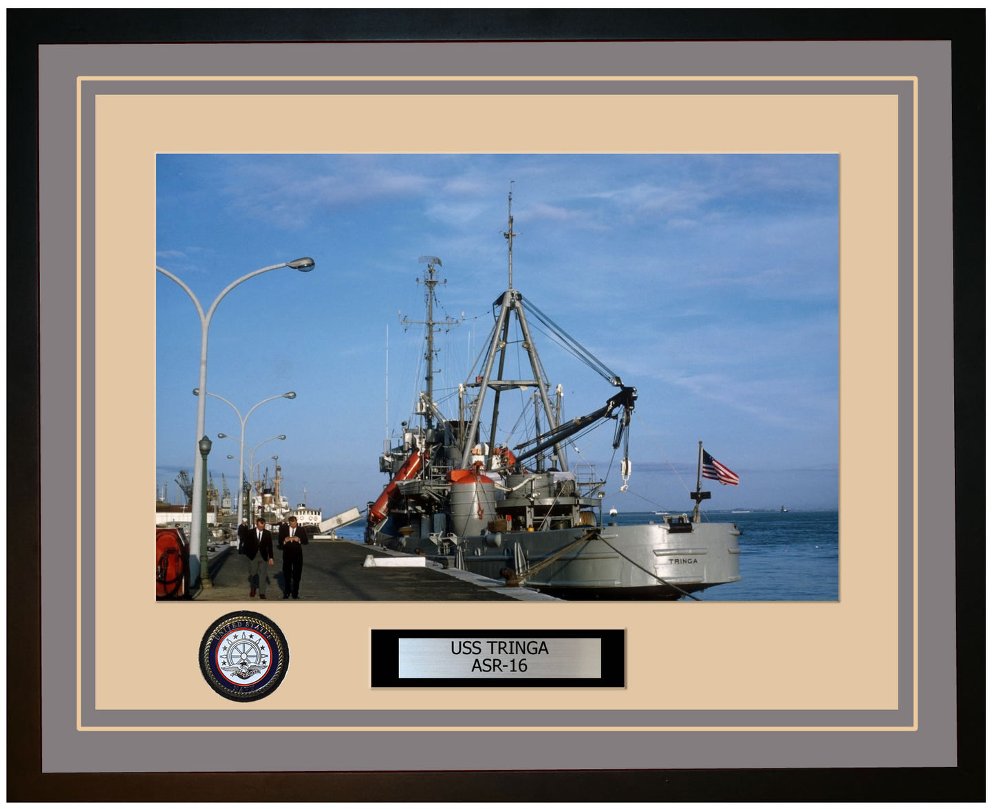 USS TRINGA ASR-16 Framed Navy Ship Photo Grey
