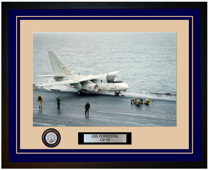 USS FORRESTAL CV-59 Framed Navy Ship Photo Blue