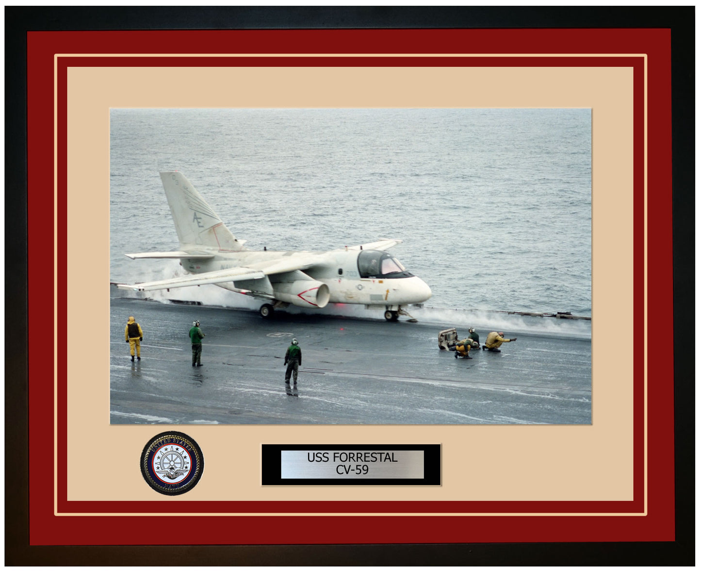 USS FORRESTAL CV-59 Framed Navy Ship Photo Burgundy