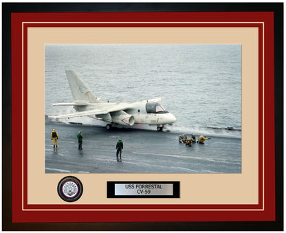 USS FORRESTAL CV-59 Framed Navy Ship Photo Burgundy