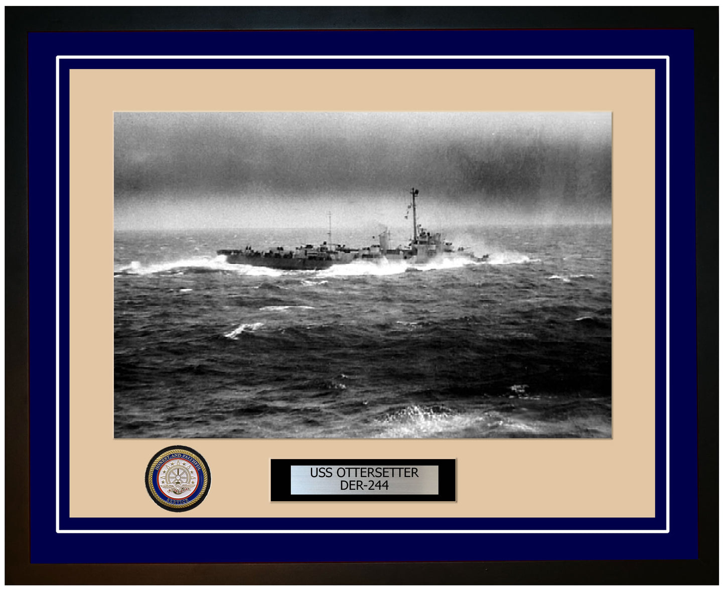 USS Ottersetter DER-244 Framed Navy Ship Photo Blue