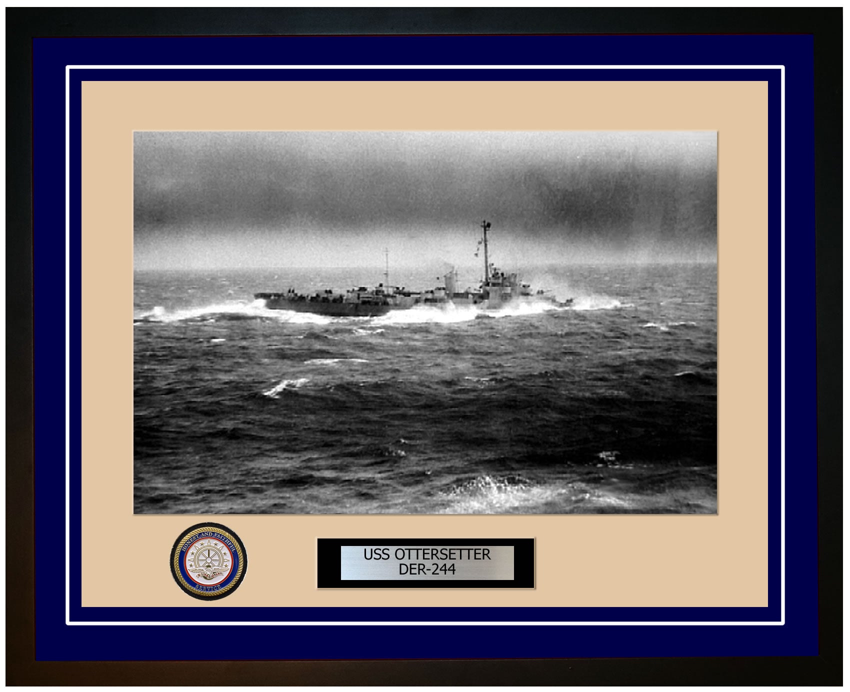 USS Ottersetter DER-244 Framed Navy Ship Photo Blue