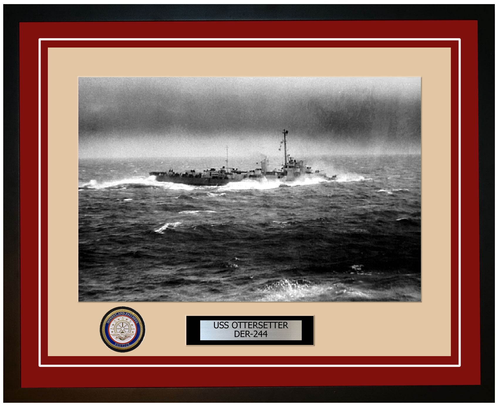 USS Ottersetter DER-244 Framed Navy Ship Photo Burgundy