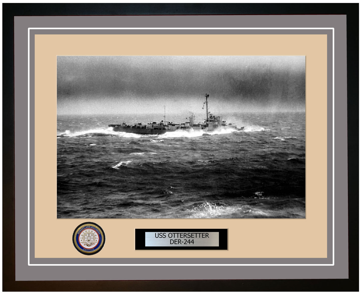 USS Ottersetter DER-244 Framed Navy Ship Photo Grey