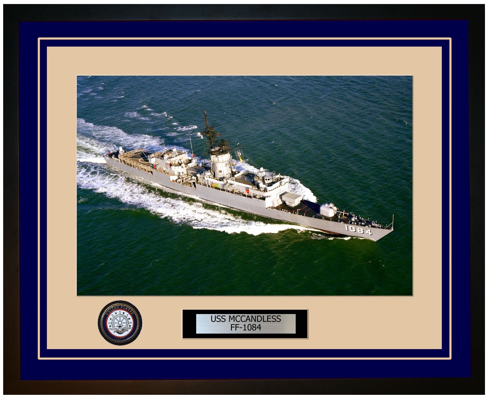 USS MCCANDLESS FF-1084 Framed Navy Ship Photo Blue