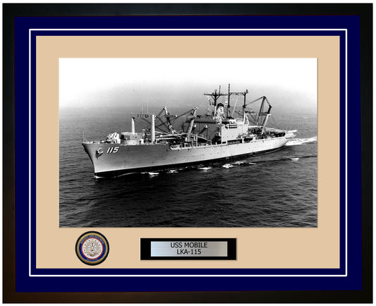 USS Mobile LKA-115 Framed Navy Ship Photo Blue