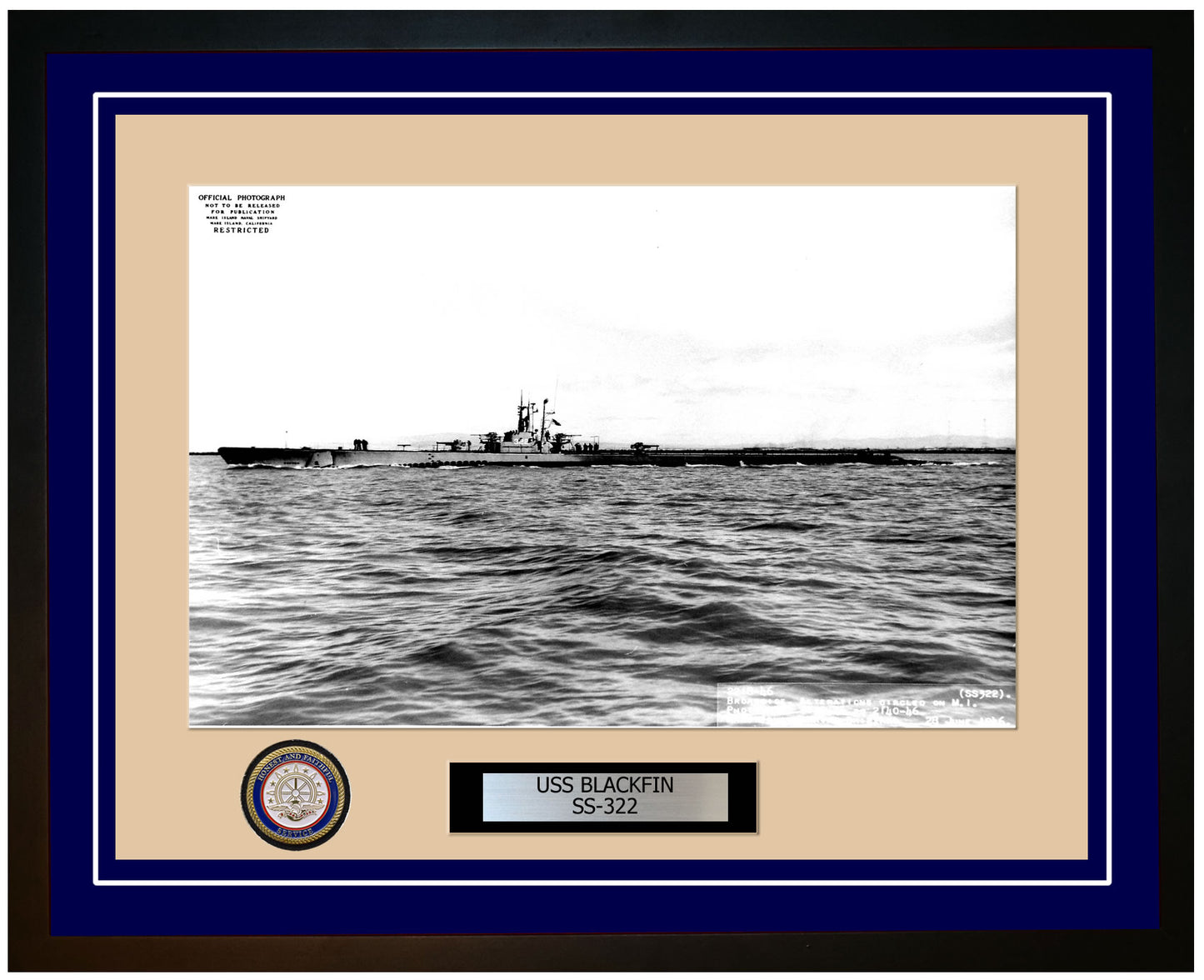 USS Blackfin SS-322 Framed Navy Ship Photo Blue