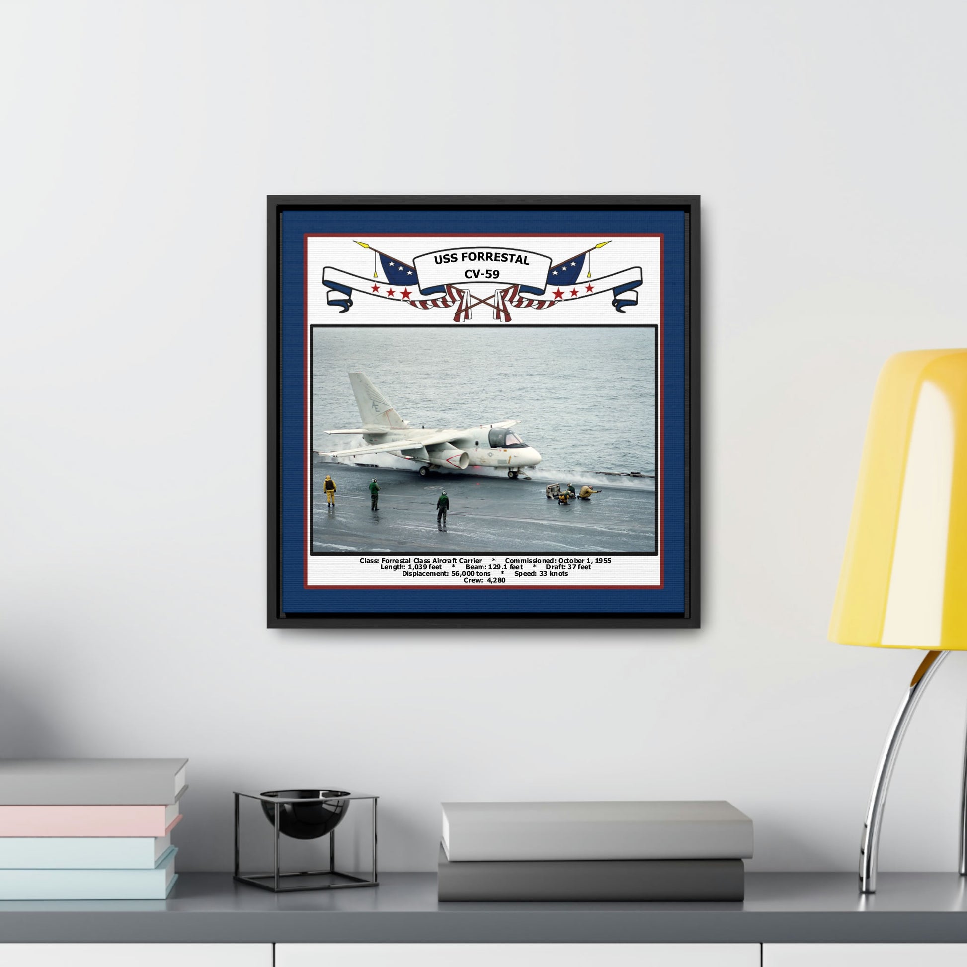 USS Forrestal CV-59 Navy Floating Frame Photo Desk View
