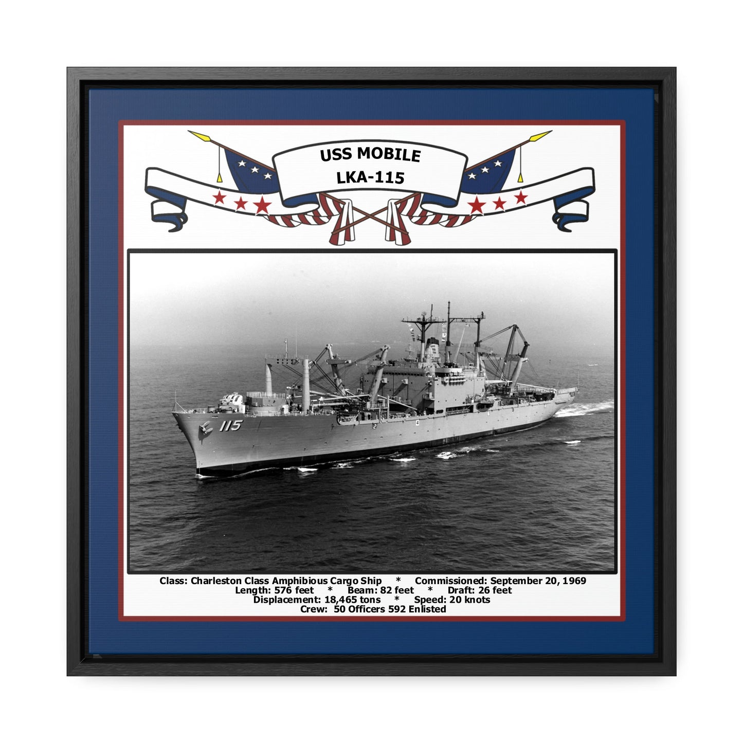 USS Mobile LKA-115 Navy Floating Frame Photo Front View