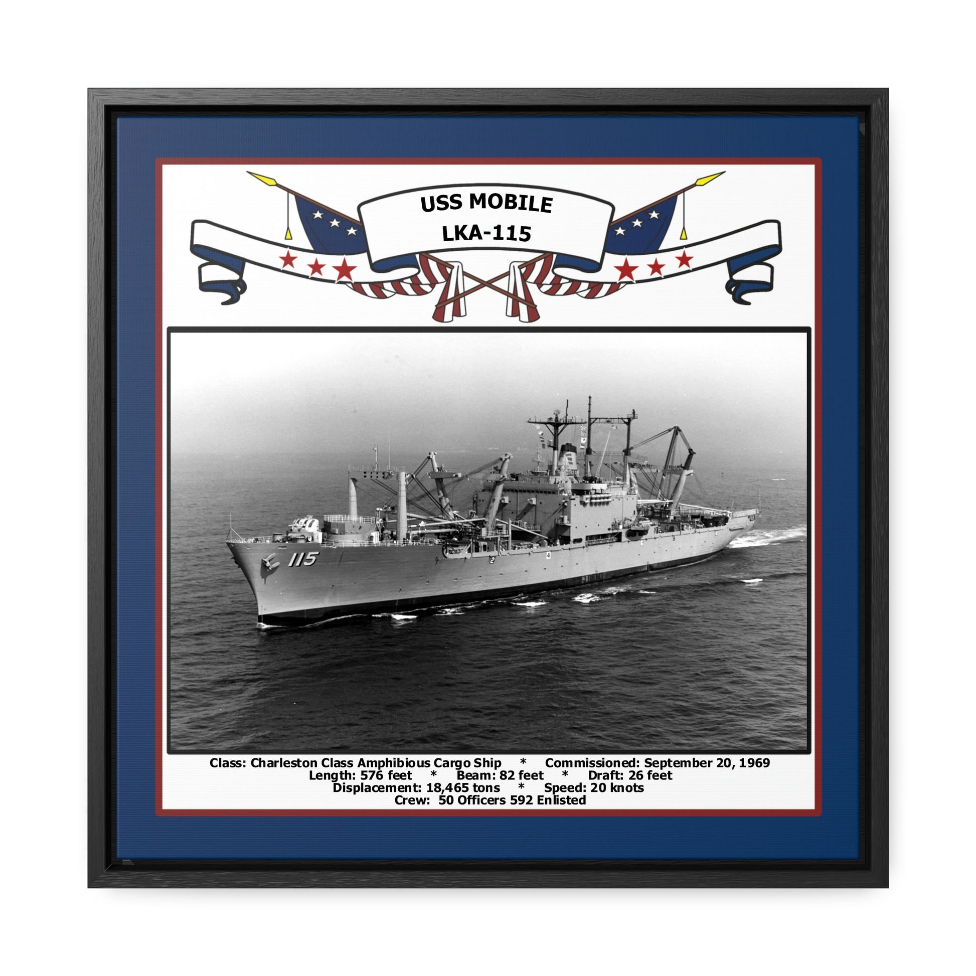 USS Mobile LKA-115 Navy Floating Frame Photo Front View
