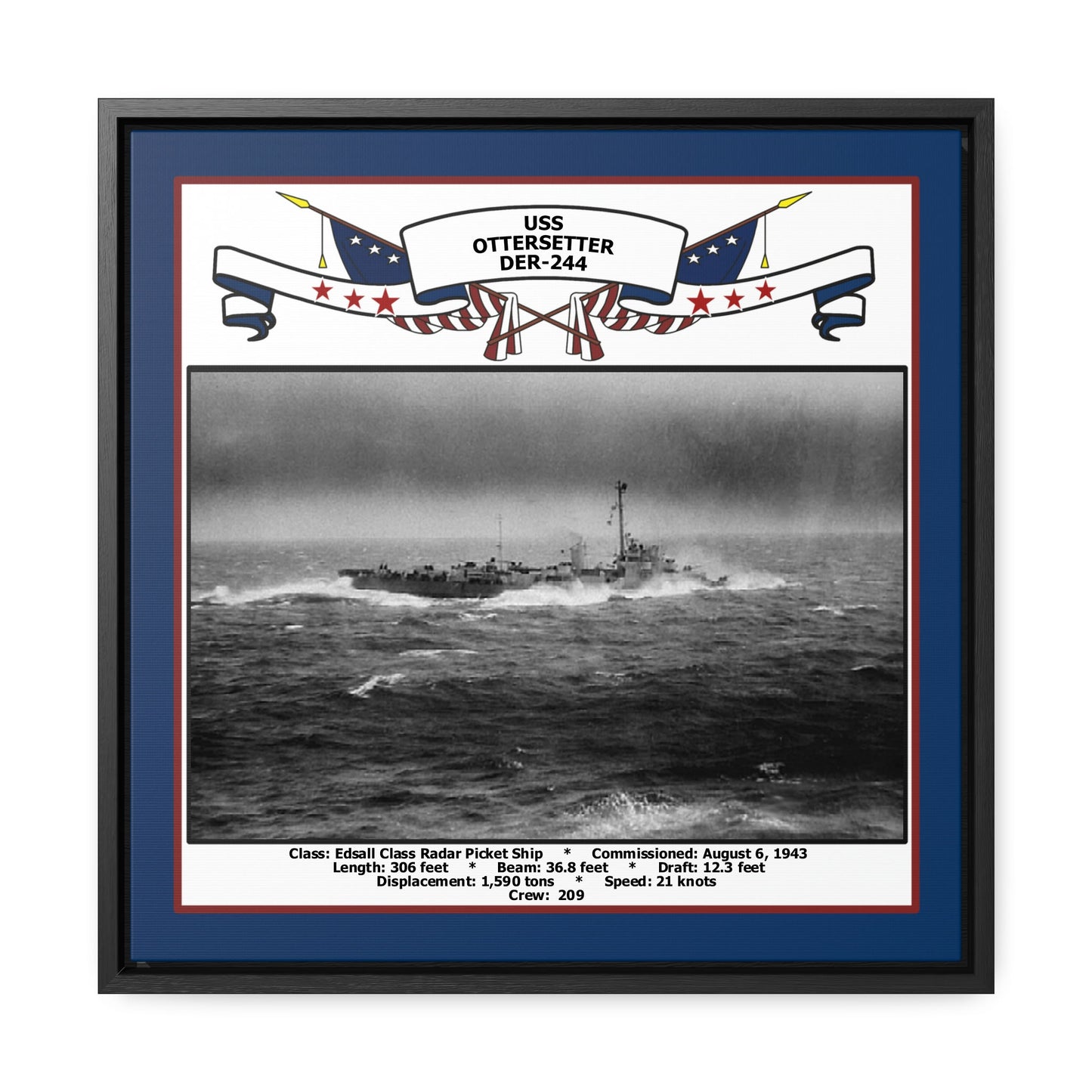 USS Ottersetter DER-244 Navy Floating Frame Photo Front View