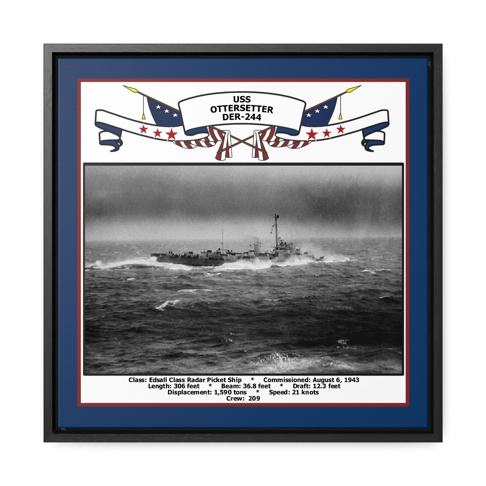 USS Ottersetter DER-244 Navy Floating Frame Photo Front View