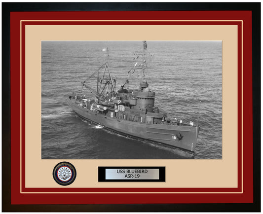 USS BLUEBIRD ASR-19 Framed Navy Ship Photo Burgundy