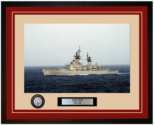 USS FOX CG-33 Framed Navy Ship Photo Burgundy