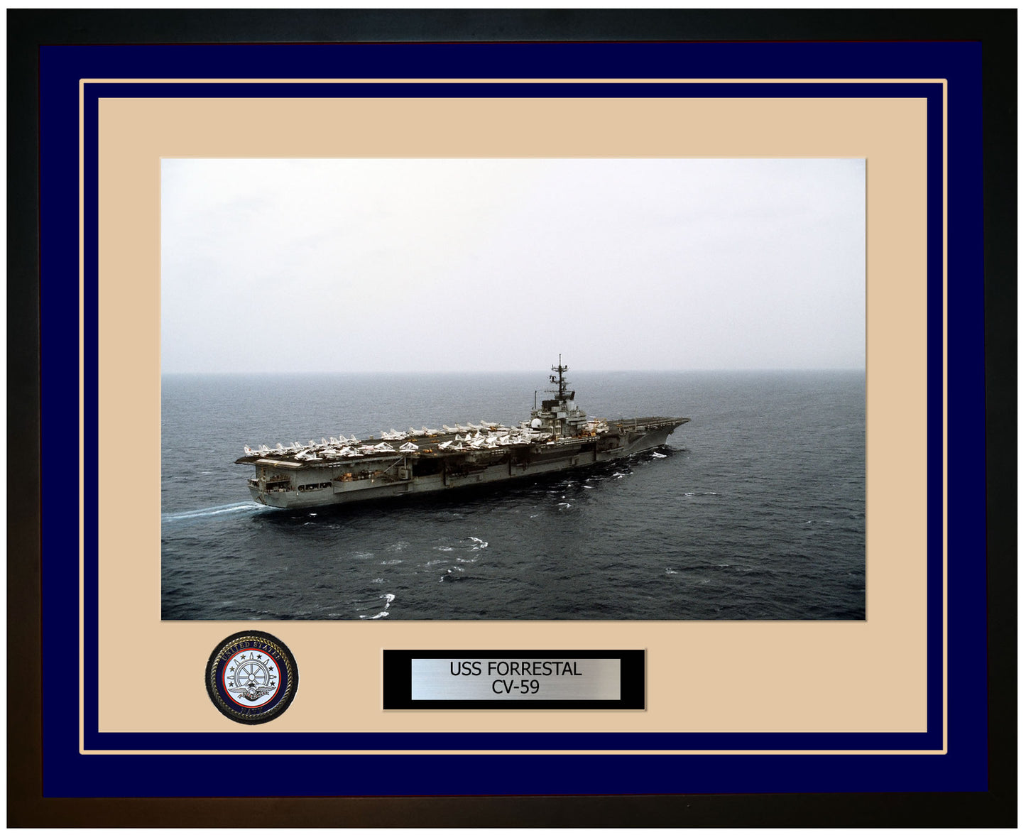 USS FORRESTAL CV-59 Framed Navy Ship Photo Blue