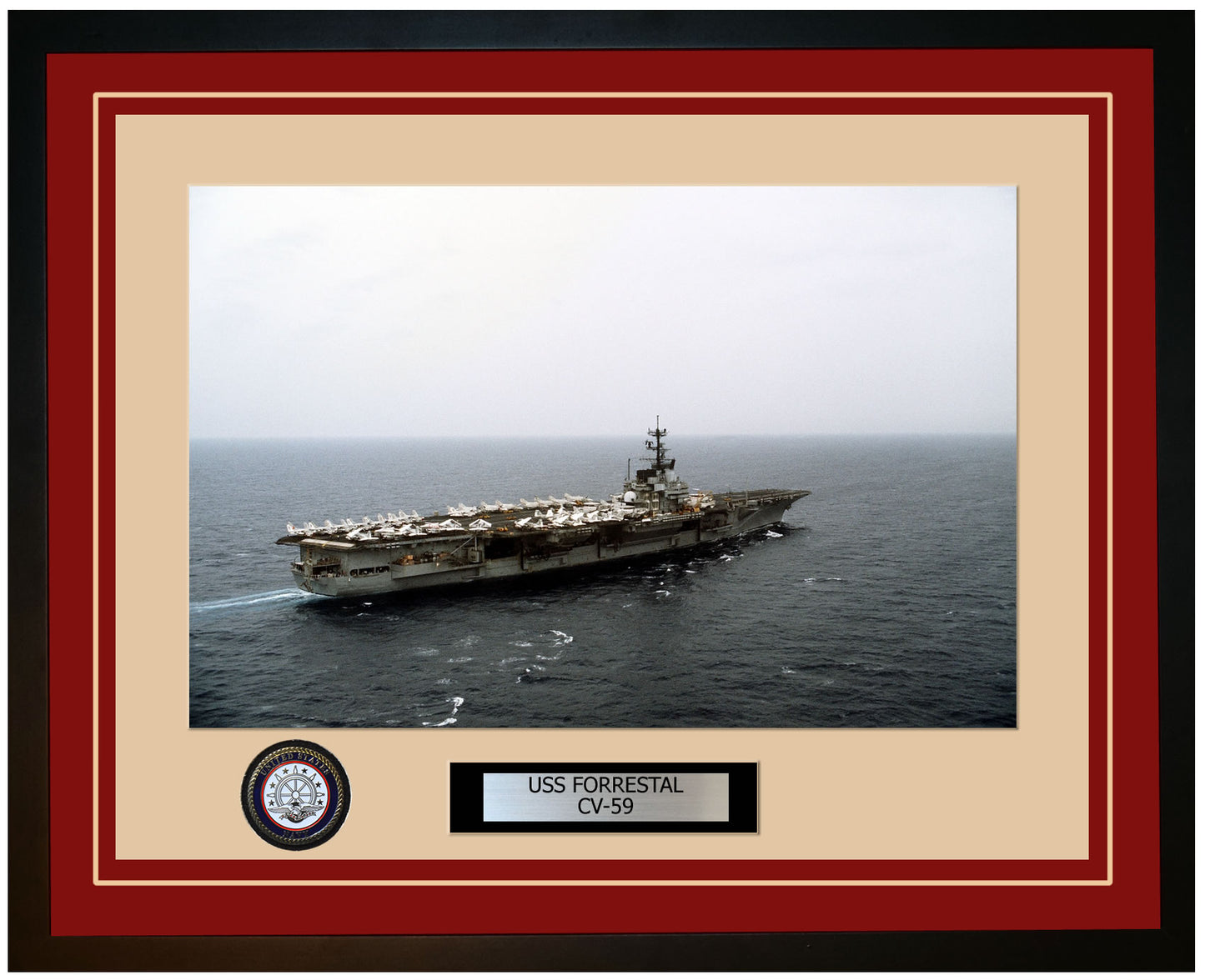 USS FORRESTAL CV-59 Framed Navy Ship Photo Burgundy
