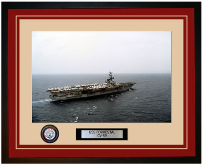 USS FORRESTAL CV-59 Framed Navy Ship Photo Burgundy
