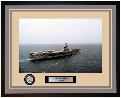 USS FORRESTAL CV-59 Framed Navy Ship Photo Grey