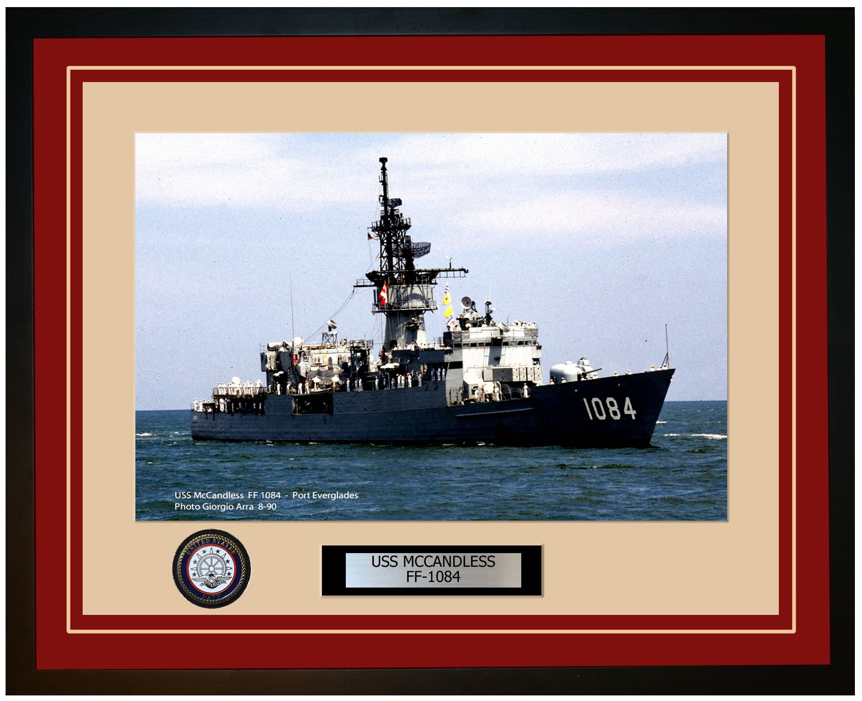 USS MCCANDLESS FF-1084 Framed Navy Ship Photo Burgundy