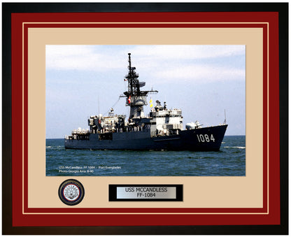 USS MCCANDLESS FF-1084 Framed Navy Ship Photo Burgundy