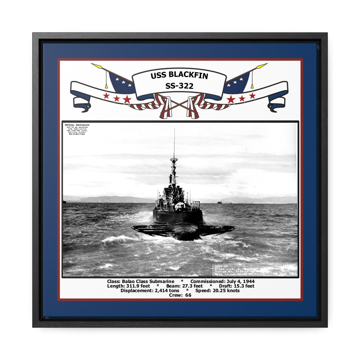 USS Blackfin SS-322 Navy Floating Frame Photo Front View