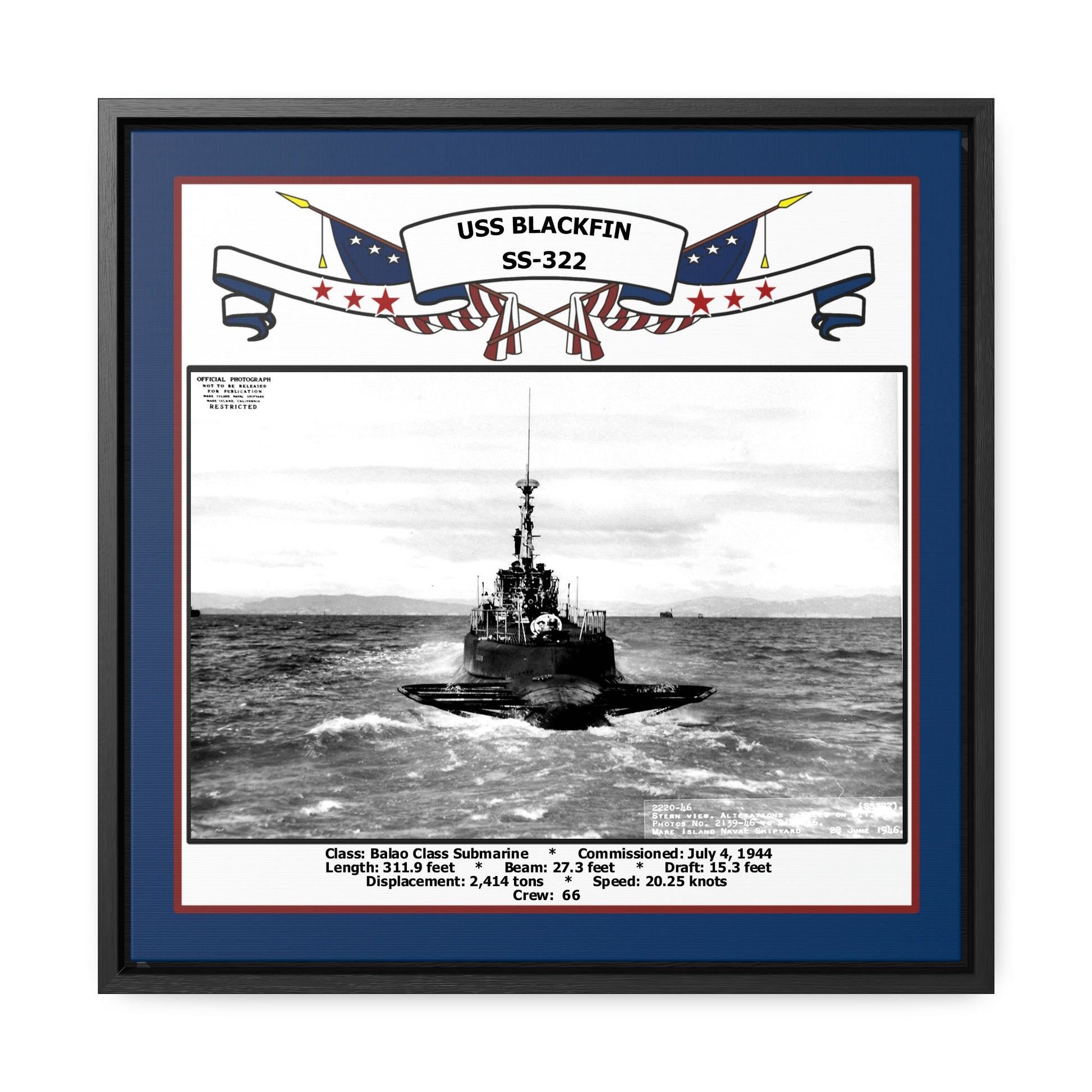 USS Blackfin SS-322 Navy Floating Frame Photo Front View
