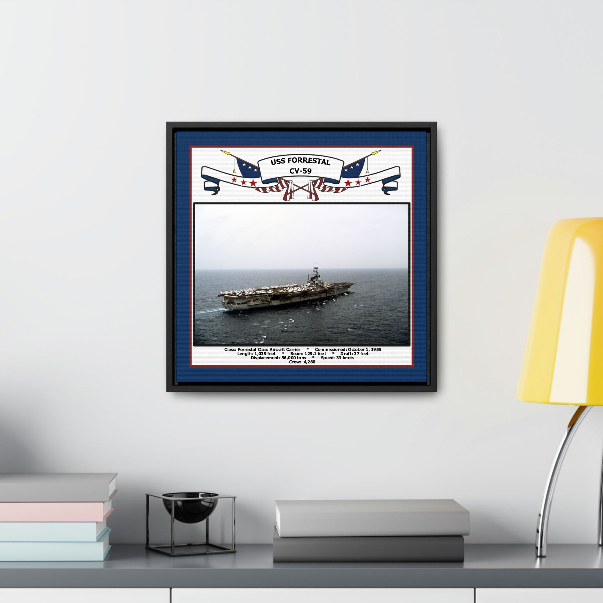 USS Forrestal CV-59 Navy Floating Frame Photo Desk View