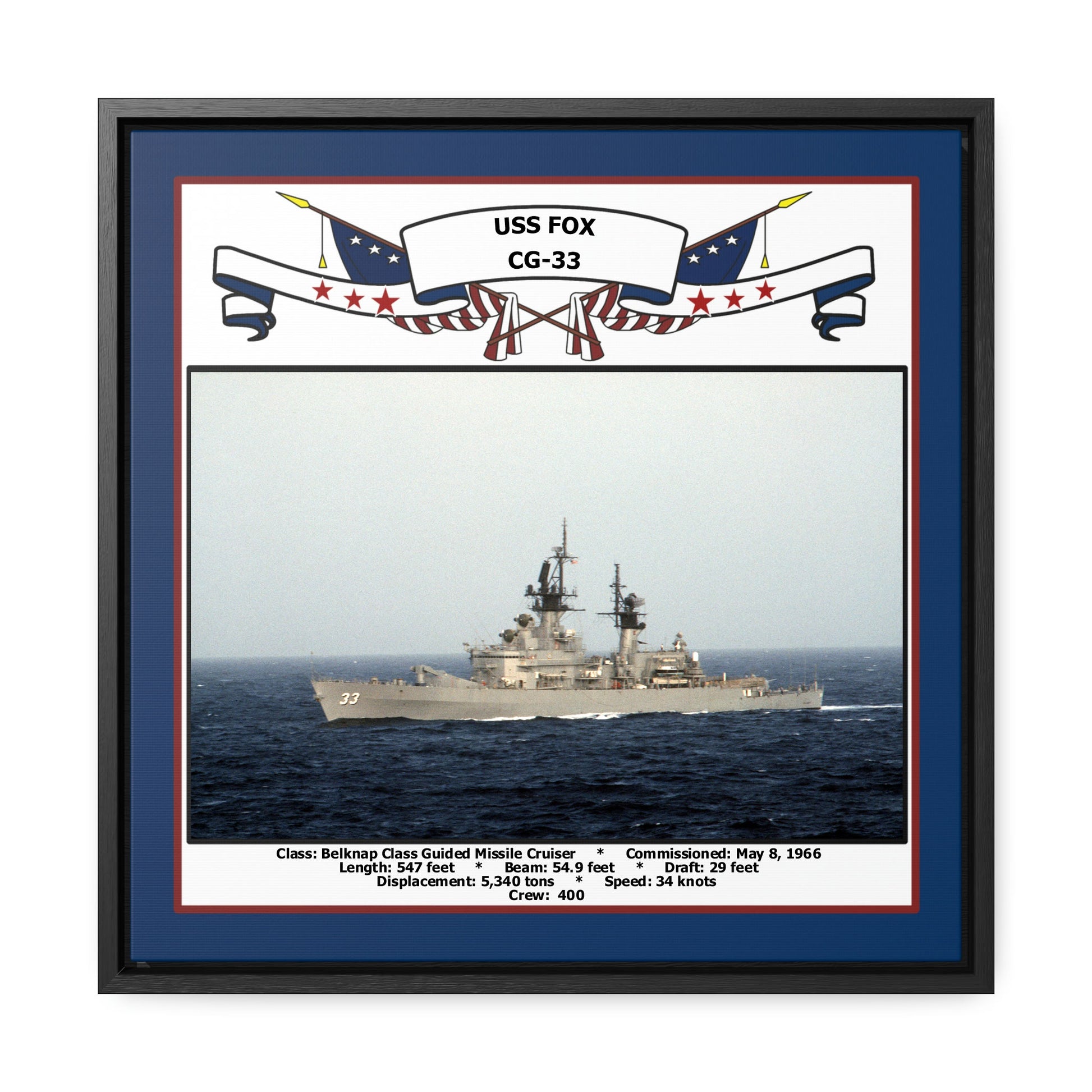 USS Fox CG-33 Navy Floating Frame Photo Front View