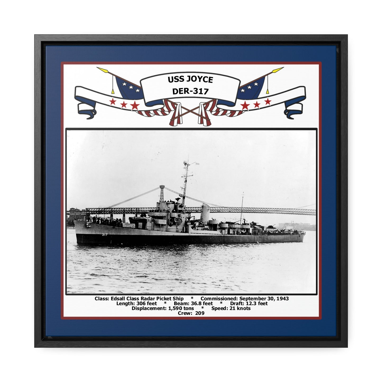 USS Joyce DER-317 Navy Floating Frame Photo Front View