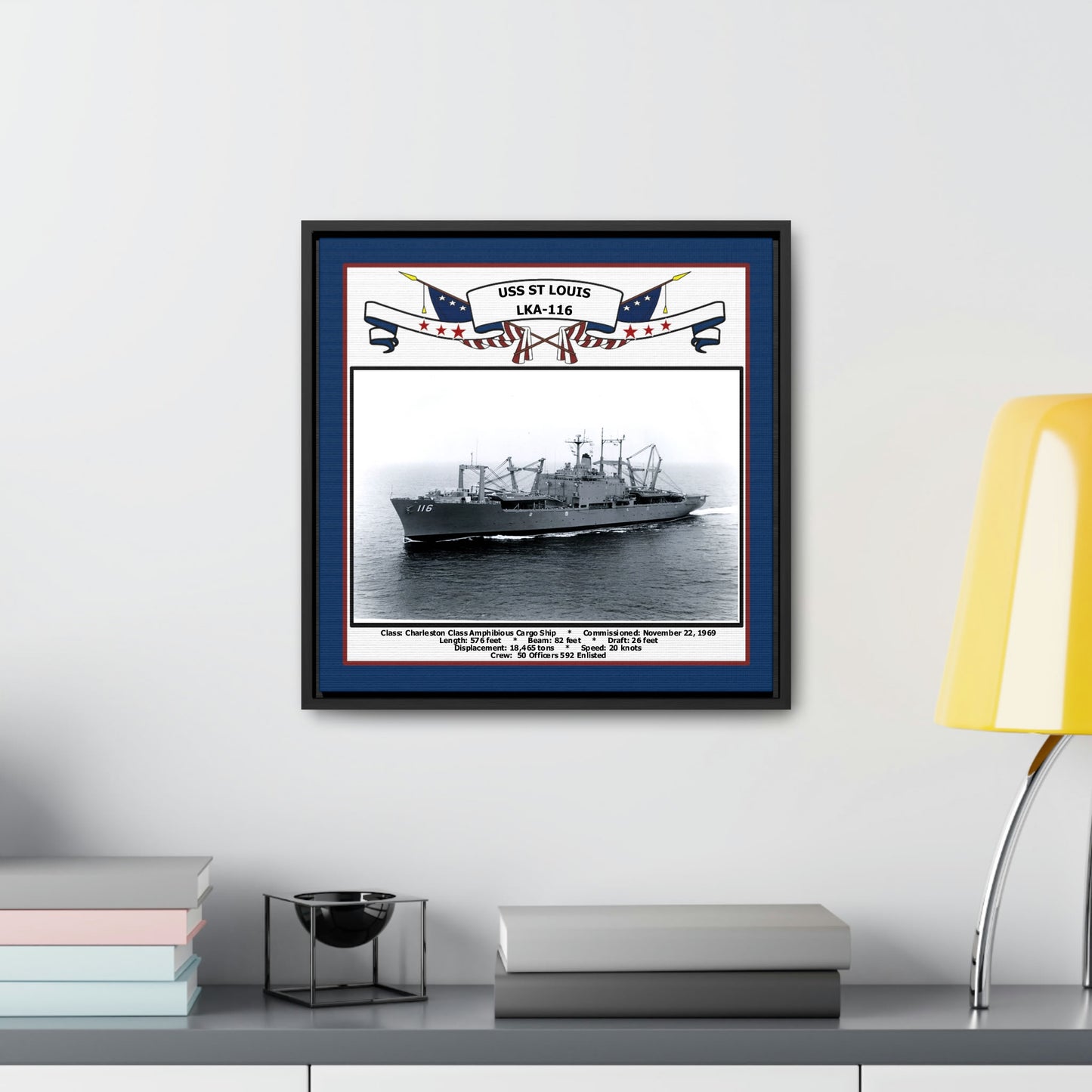 USS St Louis LKA-116 Navy Floating Frame Photo Desk View