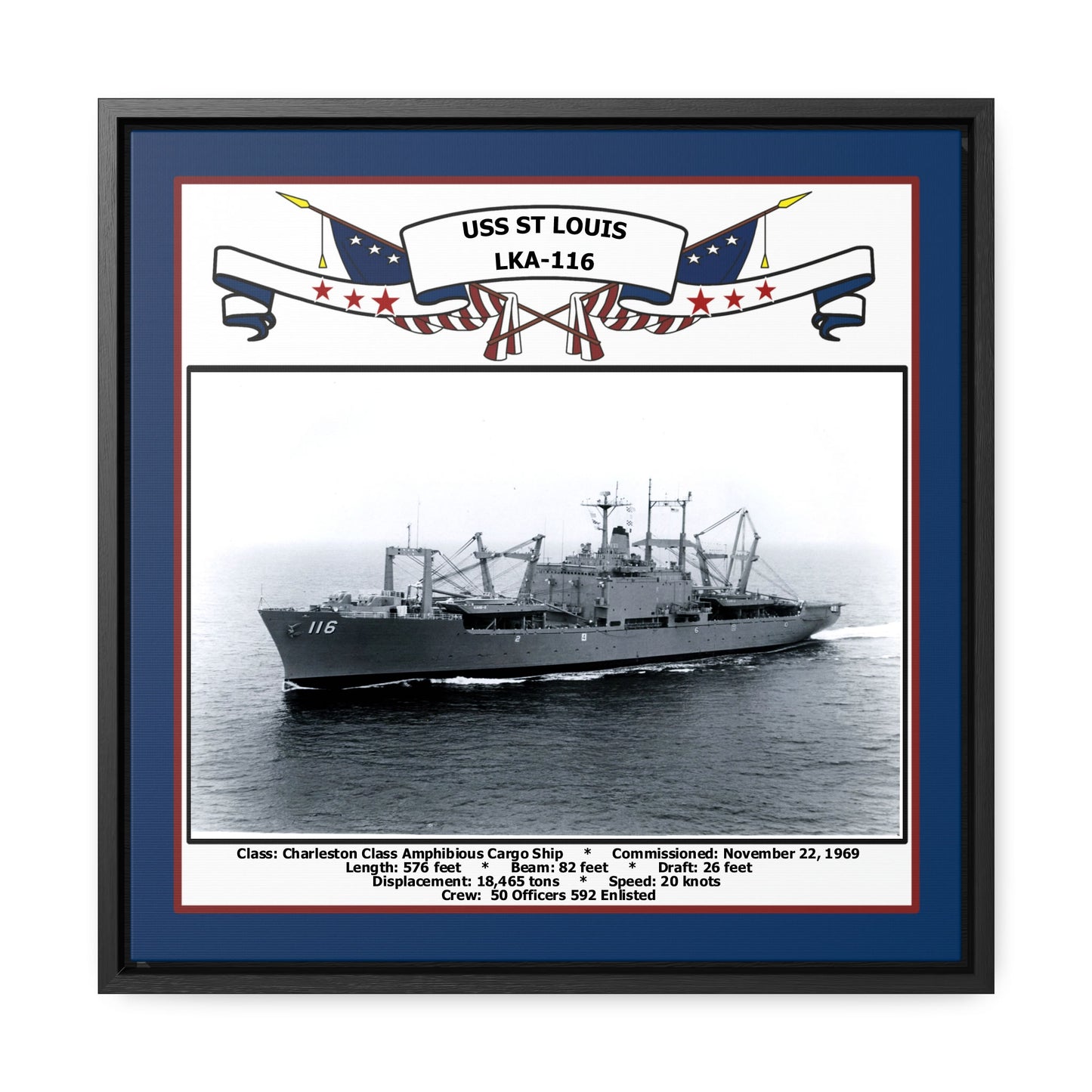 USS St Louis LKA-116 Navy Floating Frame Photo Front View