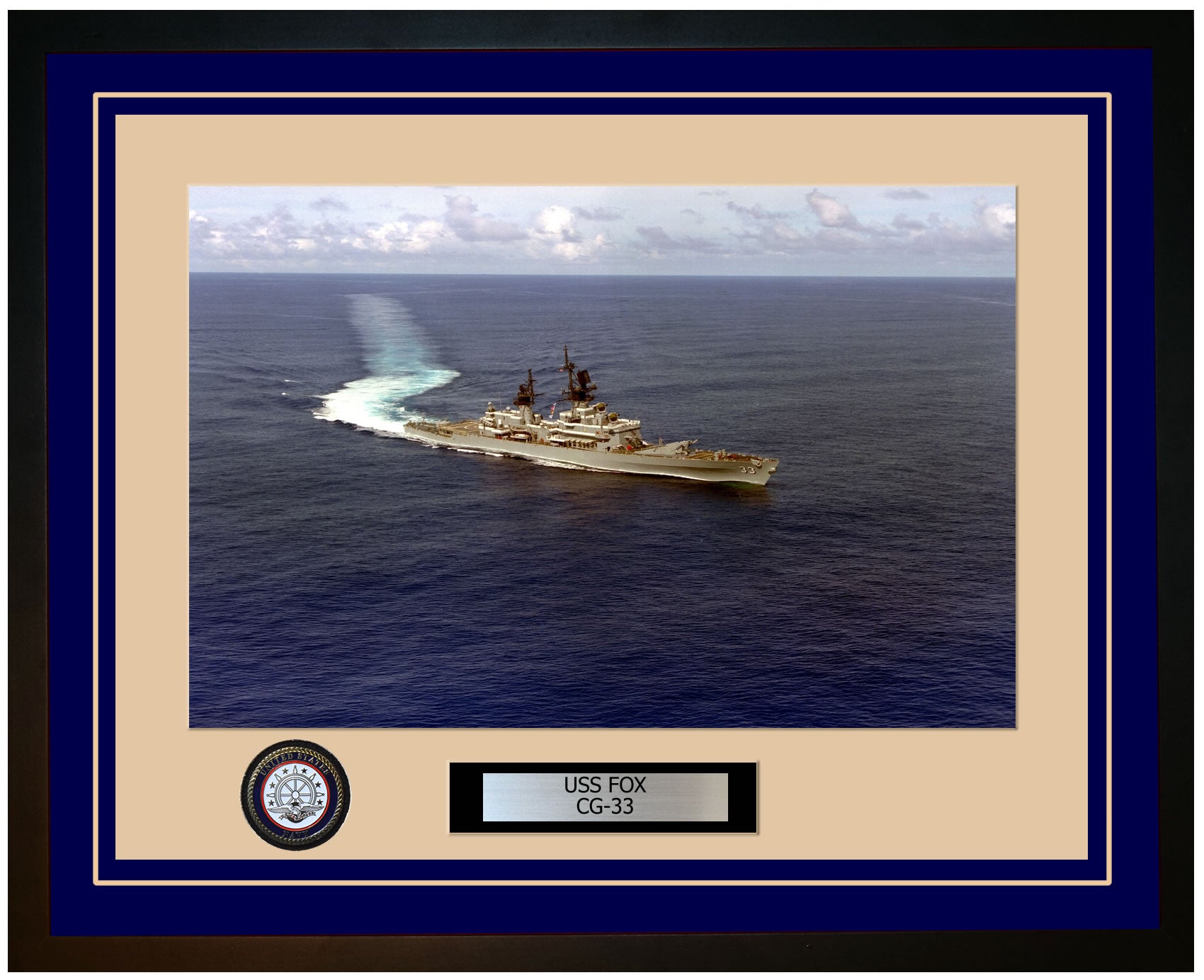 USS FOX CG-33 Framed Navy Ship Photo Blue