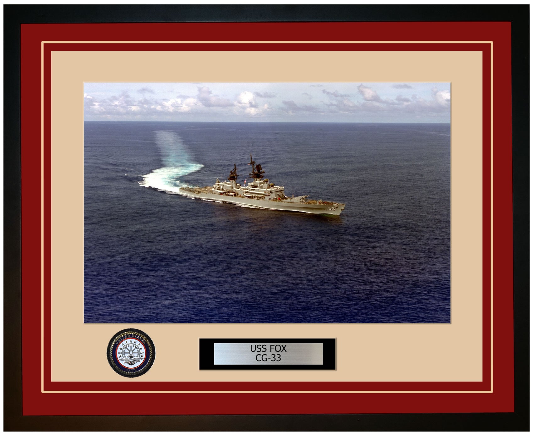 USS FOX CG-33 Framed Navy Ship Photo Burgundy